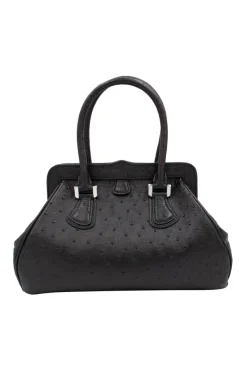 Black ostrich leather shoulder bag with clutch style opening