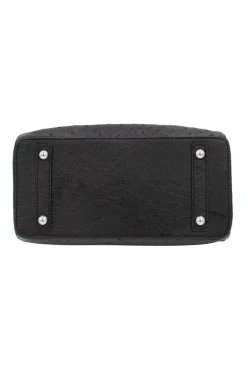 Black ostrich leather shoulder bag with clutch style opening