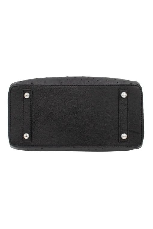 Black ostrich leather shoulder bag with clutch style opening