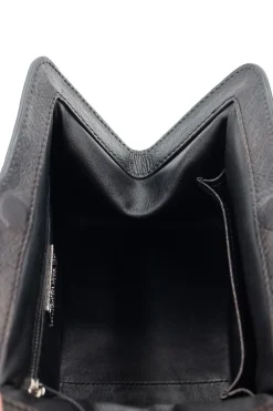 Black ostrich leather shoulder bag with clutch style opening