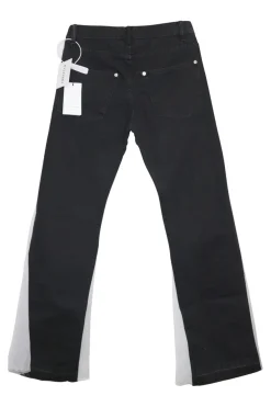 Black paneled cotton denim mid-rise five-pocket flared jeans with contrasting leg inserts