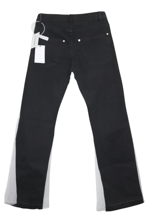 Black paneled cotton denim mid-rise five-pocket flared jeans with contrasting leg inserts