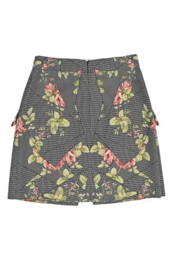 Black paneled cotton-blend houndstooth floral print slit-front mini skirt
