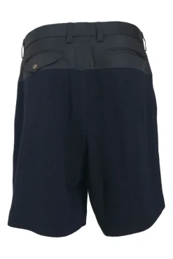 Black paneled cotton-blend pull-on mid-rise pleat-front bermuda shorts