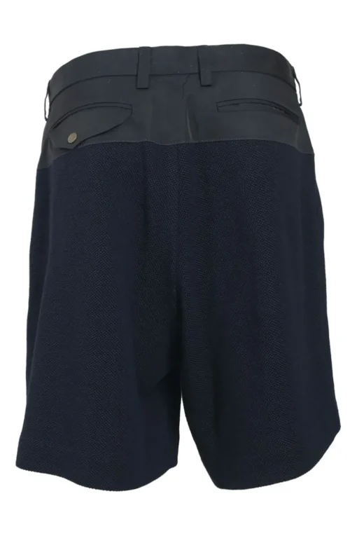 Black paneled cotton-blend pull-on mid-rise pleat-front bermuda shorts