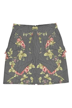Black paneled cotton-blend houndstooth floral print slit-front mini skirt