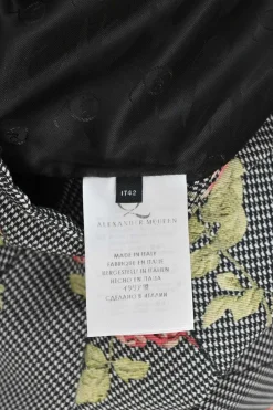 Black paneled cotton-blend houndstooth floral print slit-front mini skirt