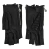 Black paneled laser-cut nappa leather fingerless convertible biker gloves