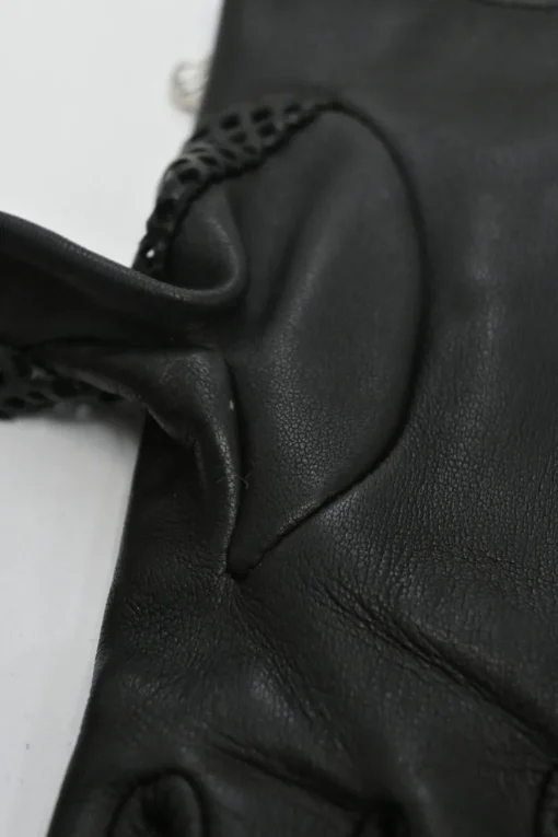 Black paneled laser-cut nappa leather fingerless convertible biker gloves