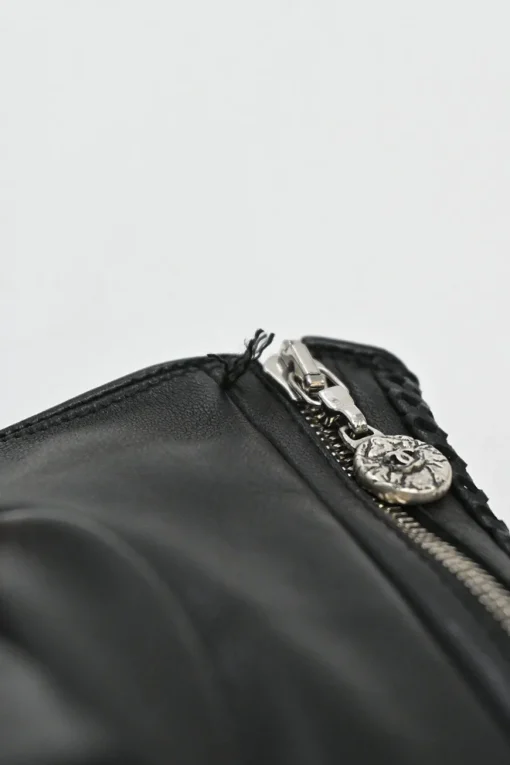 Black paneled laser-cut nappa leather fingerless convertible biker gloves