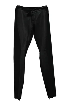 Black paneled leather and acetate-blend high-rise ankle-zip skinny pants