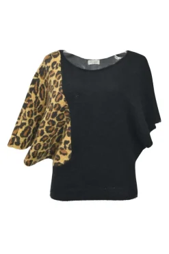 Black paneled mohair-blend dolman sleeve bateau neck pullover sweater