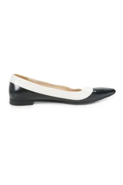 Black paneled polished calfskin colour-block pointed toe ballerinas