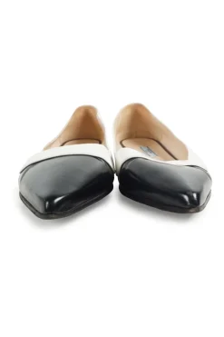 Black paneled polished calfskin colour-block pointed toe ballerinas