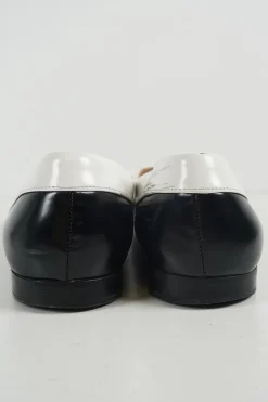 Black paneled polished calfskin colour-block pointed toe ballerinas