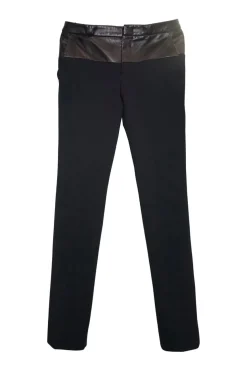 Black paneled polyamide and leather mid-rise skinny tailored trousers