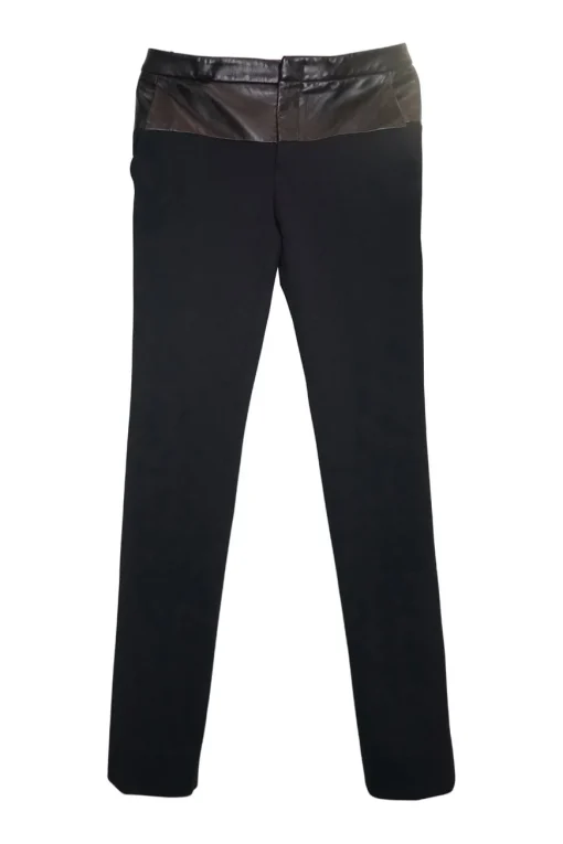 Black paneled polyamide and leather mid-rise skinny tailored trousers