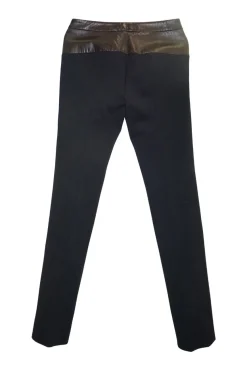 Black paneled polyamide and leather mid-rise skinny tailored trousers