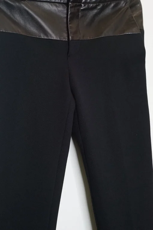 Black paneled polyamide and leather mid-rise skinny tailored trousers