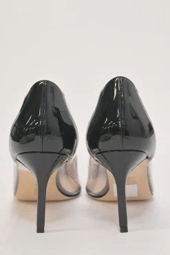 Black paneled PVC and patent leather pointed-toe Pacha pumps