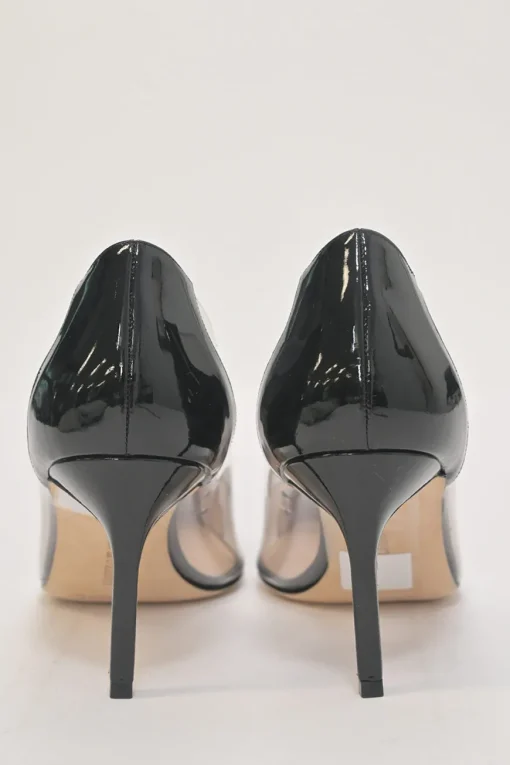Black paneled PVC and patent leather pointed-toe Pacha pumps