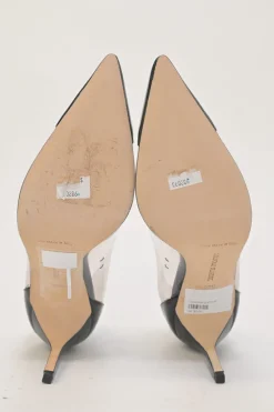 Black paneled PVC and patent leather pointed-toe Pacha pumps