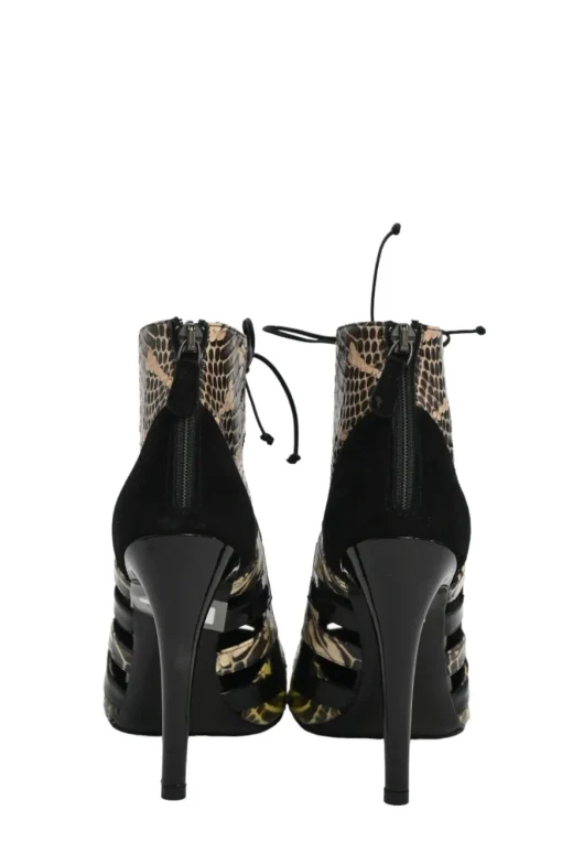 Black paneled suede mixed-media pointed-toe lace-up booties