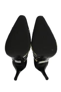 Black paneled suede mixed-media pointed-toe lace-up booties