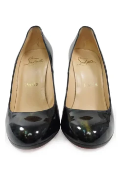 Black patent leather almond-toe glitter Fifi pumps