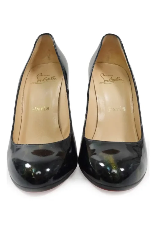 Black patent leather almond-toe glitter Fifi pumps