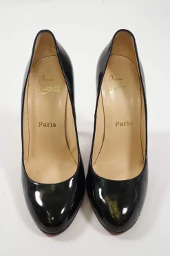 Black patent leather almond-toe glitter Fifi pumps