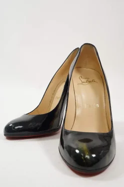 Black patent leather almond-toe glitter Fifi pumps