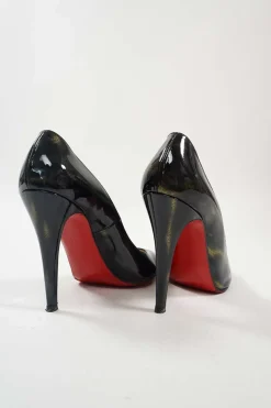 Black patent leather almond-toe glitter Fifi pumps