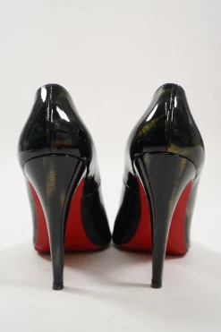 Black patent leather almond-toe glitter Fifi pumps