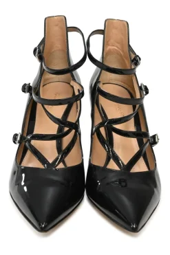 Black Patent leather Crisscross Pointed Toe Pumps