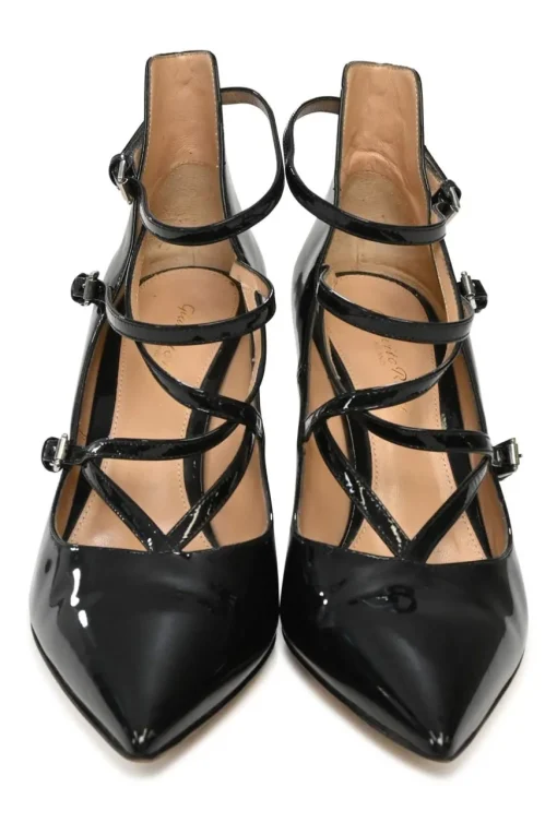 Black Patent leather Crisscross Pointed Toe Pumps