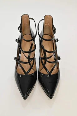 Black Patent leather Crisscross Pointed Toe Pumps
