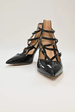 Black Patent leather Crisscross Pointed Toe Pumps
