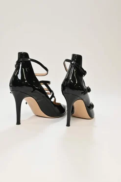 Black Patent leather Crisscross Pointed Toe Pumps