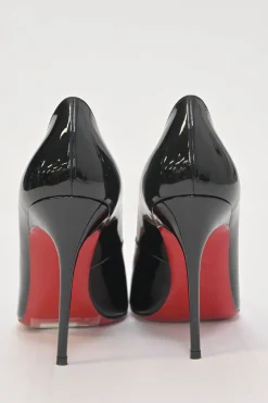 Black patent leather Geo Spike 105 pointed-toe pumps with contrasting spike cap toe