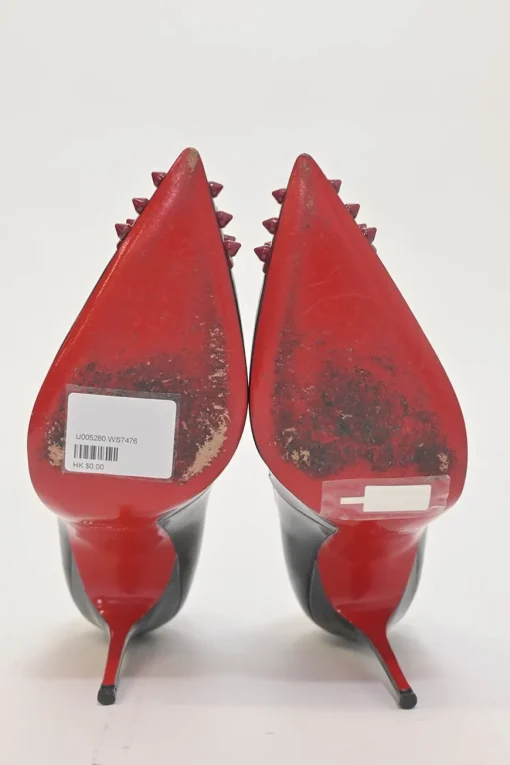 Black patent leather Geo Spike 105 pointed-toe pumps with contrasting spike cap toe
