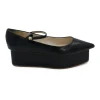 Black patent leather pointy toe platform slip on steps