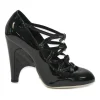 Black patent leather round-toe sculpted Mary Jane pumps