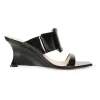 Black patent leather square toe Viv' In The City buckle wedge slip-on sandals