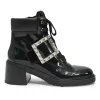 Black patent leather Viv' Rangers Strass crystal encrusted buckle lace-up chunky mid-heel ankle boots with zip fastening