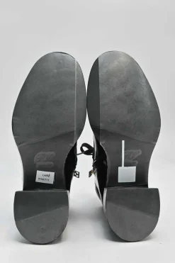 Black patent leather Viv' Rangers Strass crystal encrusted buckle lace-up chunky mid-heel ankle boots with zip fastening