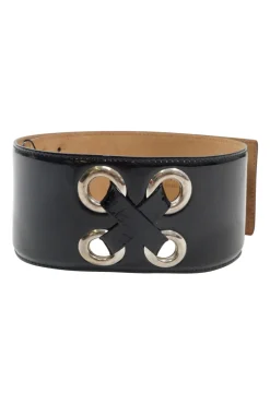 Black patent leather waist belt