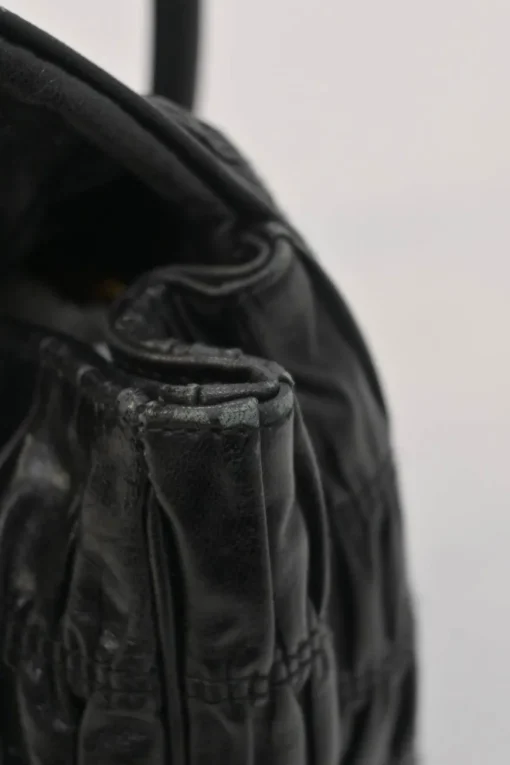 Black patina leather capretto gaufre shoulder flap bag with turn-lock fastening