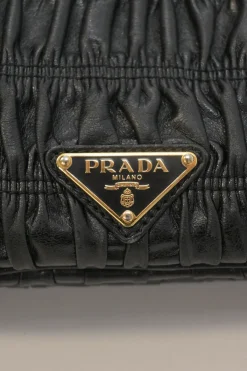 Black patina leather capretto gaufre shoulder flap bag with turn-lock fastening