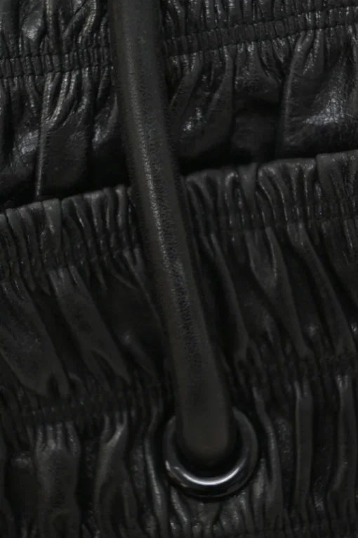 Black patina leather capretto gaufre shoulder flap bag with turn-lock fastening